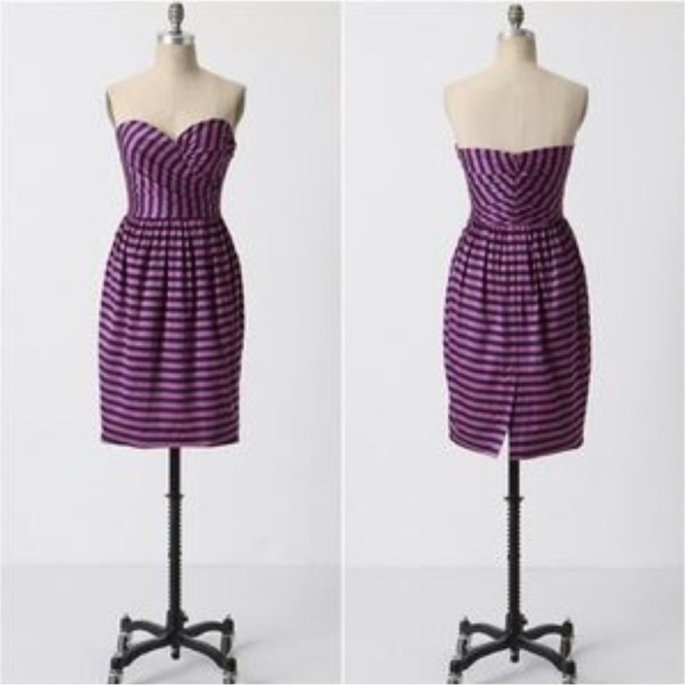 Anthropologie Corey Lynn Calter Striped Strapless Dress Sz 6 Pink & Blue